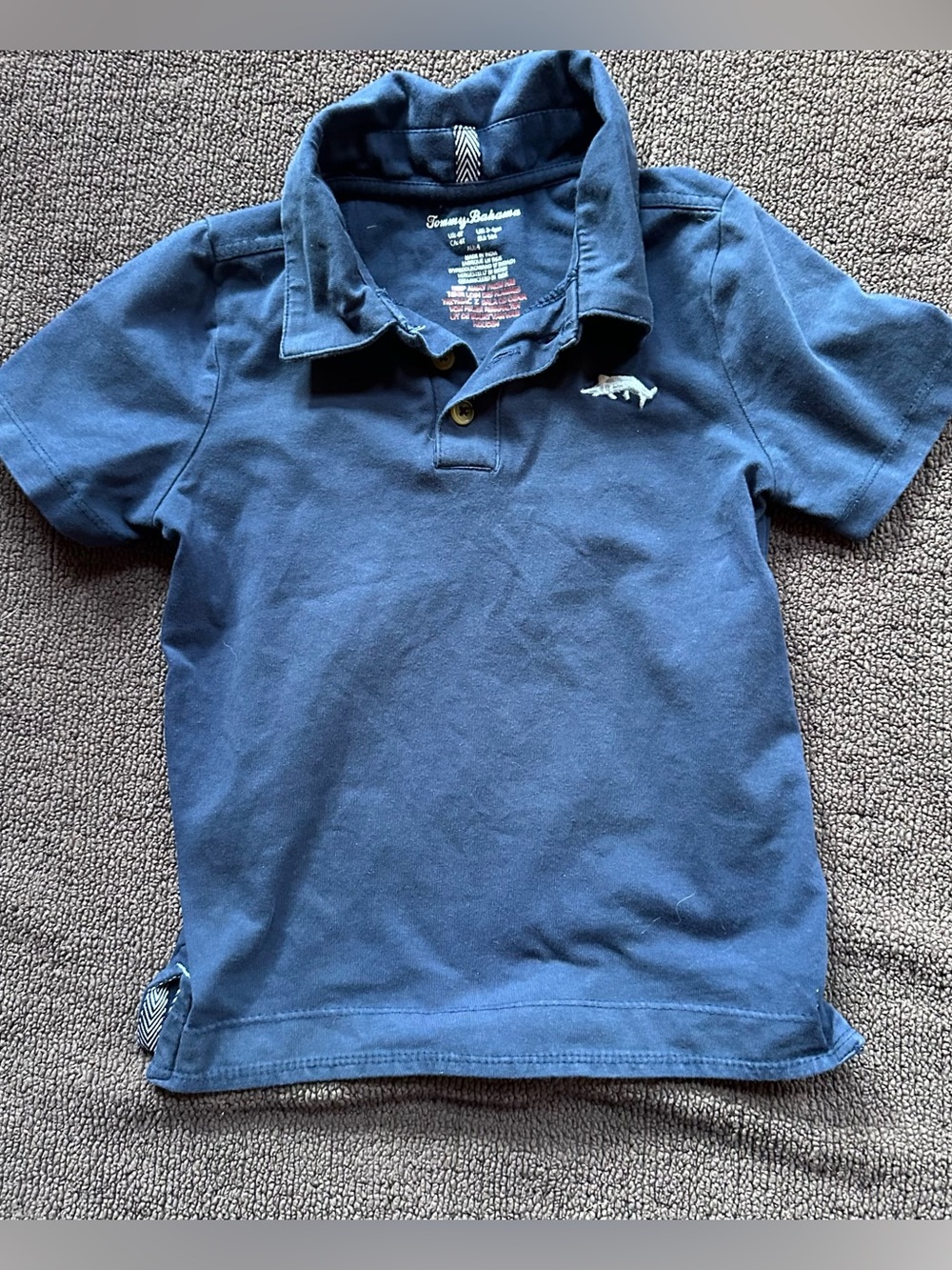 Tommy Bahama Boys Polo Shirt 4T Blue Solid Short Sleeve Marlin Embroidered